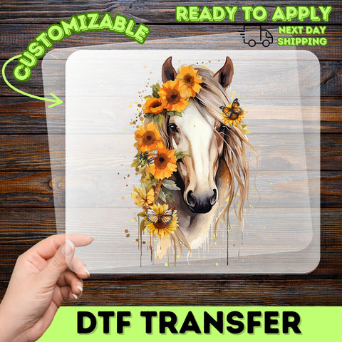 Cute Fall Nature Horse DTF Transfer for Women T-Shirt, Ready To Press, Autumn Sunflower Horse Iron-On Art