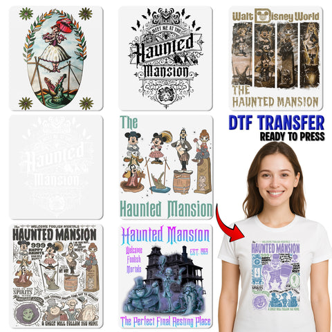 Iron-On Funny Halloween Hitchhiking Ghosts DTF Transfer for Group T-Shirts, Ready to Press Retro Spooky Apparel
