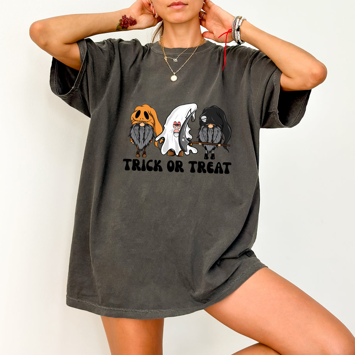 Cute Halloween Gnomes DTF Transfer, Funny Pumpkin Ghost Grim Reaper Iron-On, Ready To Press T-Shirt Design for Families