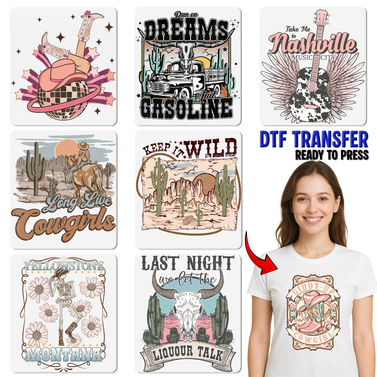 Iron-On Vintage Western Cowgirl Life DTF Transfer - Ready to Press Retro Desert Sand Beige Design for Women's Apparel
