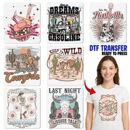 Iron-On Vintage Western Cowgirl Life DTF Transfer - Ready to Press Retro Desert Sand Beige Design for Women's Apparel