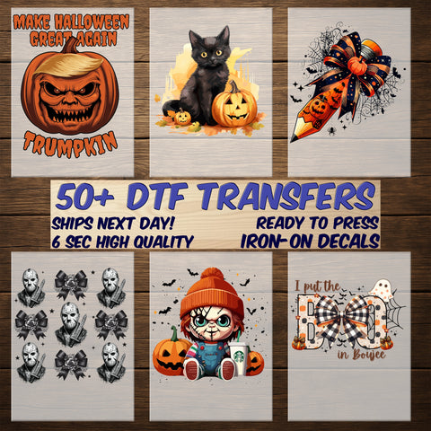 Spooky & Cute Halloween Horror DTF Transfer with Pink Bow Design for Women's Apparel - Ready to Press Iron-On