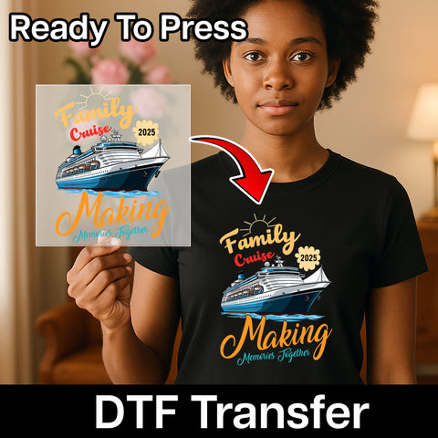 Retro Cruise Vacation 2025 Ready To Press Family DTF Transfer for T-shirts & Hoodies - Fun Nautical Theme Apparel