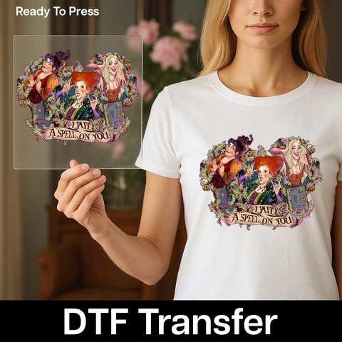 Iron-On Halloween DTF Transfer Witch Theme Cute Spell Apparel For Parties & Group Fun