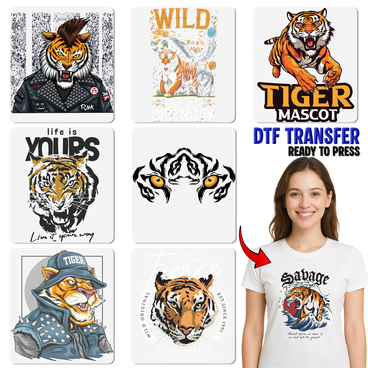 Iron-On Calm But Deadly Tiger DTF Transfer for Bold Animal Motif T-Shirt & Apparel, Sports Team Graphic, Wildlife Gift