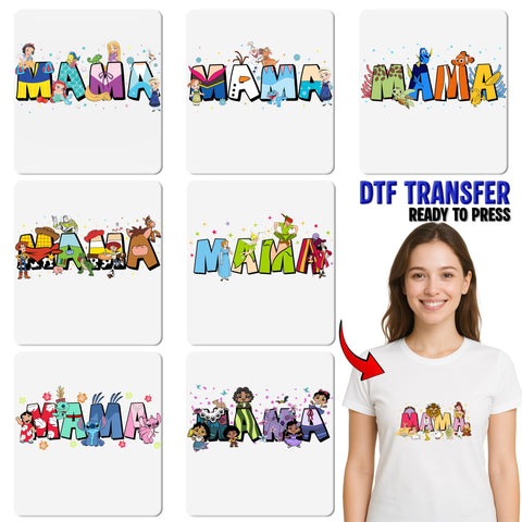 Nostalgic Storybook Mama DTF Transfer for Family Themed Tops - Ready To Press Cartoon Adventure Design