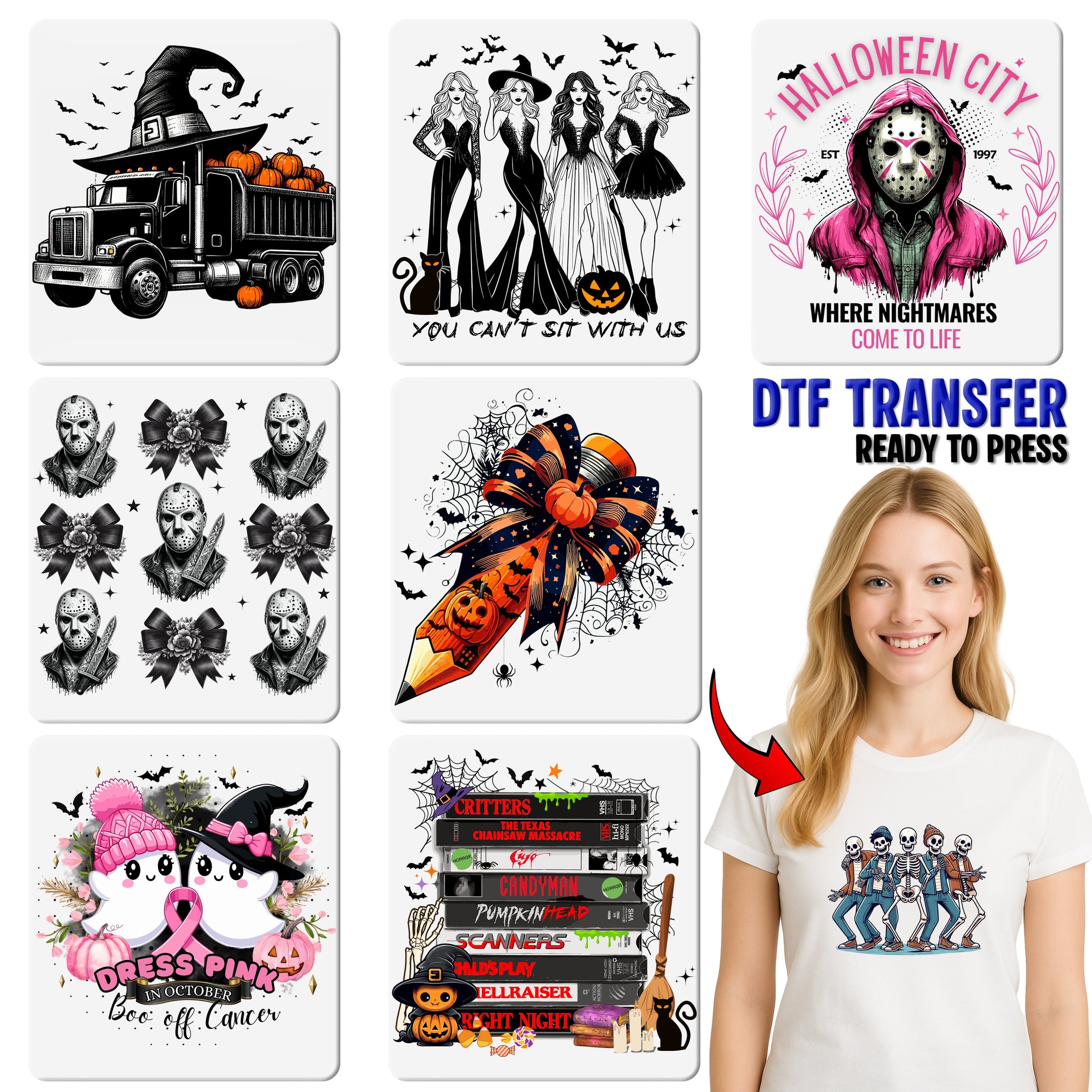 Cute Disney Halloween Character DTF Transfer, Ready To Press for Family Apparel, Kids Shirt, Fun Halloween Iron-On