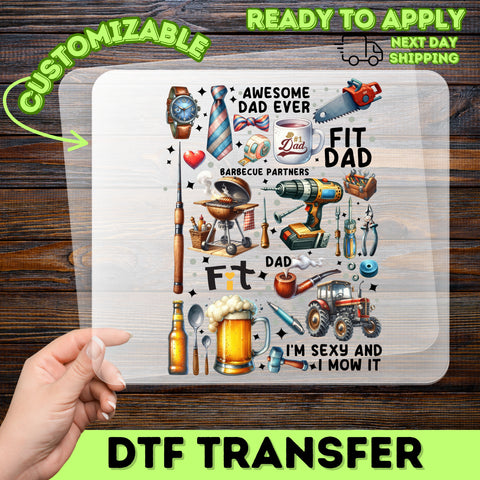 Funny Father's Day DTF Transfer Ready To Press Iron-On, Retro #1 Dad Grill Tools Beer Collage for T-Shirts & Sweatshirts, Gift from Kids