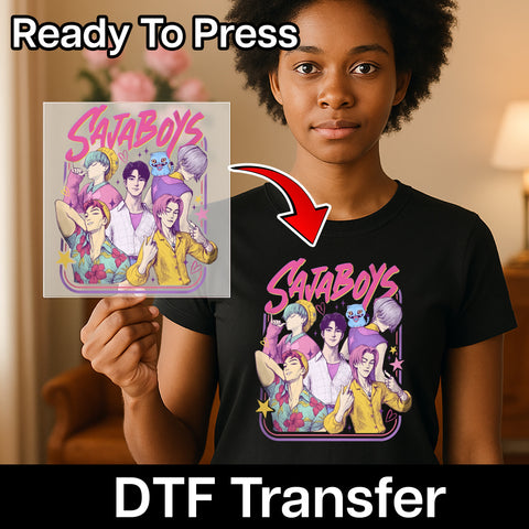Boy Band Theme Retro Anime DTF Transfer for Youth Tees - Cute & Vibrant Fun Apparel Ready to Press - Perfect for K-pop Fans