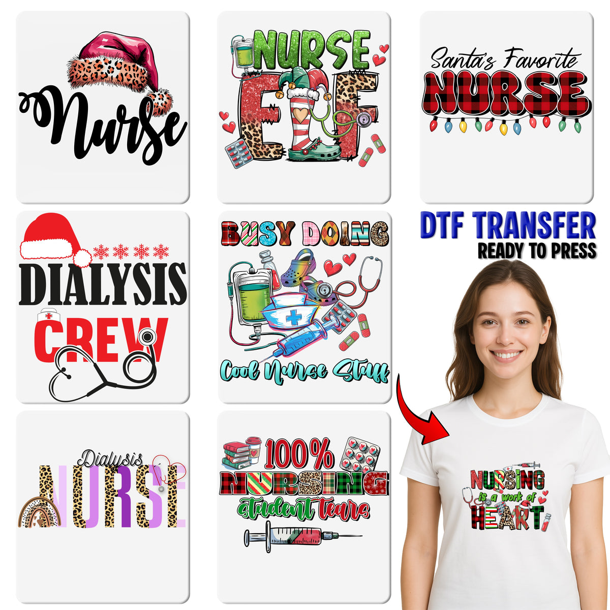 Dialysis Nurse Cute & Colorful Medical DTF Transfer for Funny Nurse Apparel Ready To Press Iron-On Design Gift