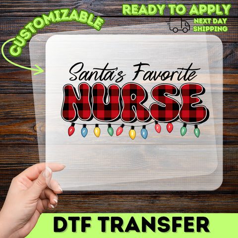 Retro Holiday Nurse DTF Transfer Cute Buffalo Plaid & Lights Ready To Press Christmas for Nursing T-shirt Apparel
