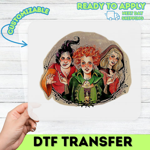 Retro Halloween Cute Classic Witch Trio DTF Transfer Ready To Press Iron-On for Nostalgic Party Shirts & Apparel