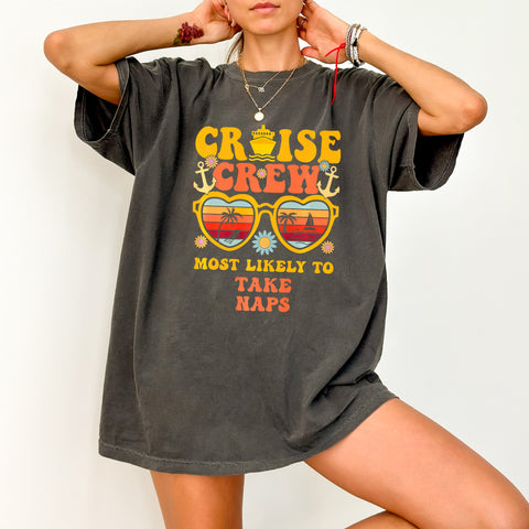 Retro Cruise Crew Fun DTF Transfer, Funny Vacation Iron-On, Ready To Press Tropical Beach Shirt for Group Travel Apparel