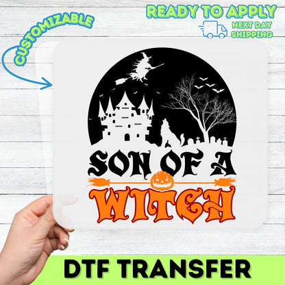 Funny Halloween Witch DTF Transfer for Group Shirts or Hoodies - Retro Cute Cartoon Broomstick Pumpkin Iron-On Apparel