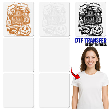 Funny Halloween Haunted House & Skull DTF Transfer for Group Apparel, Ready to Press for Spooky T-Shirts