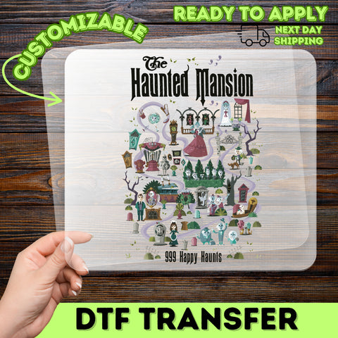 Cartoonish Haunted Mansion Halloween DTF Transfer Iron-On for Spooky T-shirts & Sweatshirts