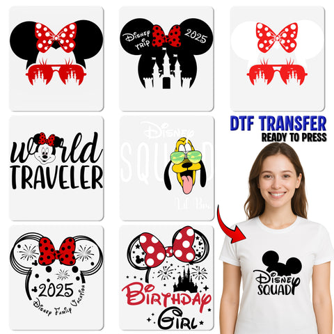 Cute Cartoon Birthday DTF Transfer with Polka Dot Bow Iron-On for Kids & Family T-Shirt Celebration Apparel
