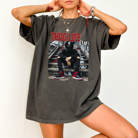 Menacing Mask Urban Streetwear DTF Transfer for Edgy Halloween Apparel & T-Shirts, Thug Life Fun Graffiti Iron-On