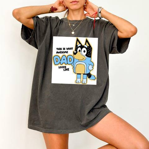 Awesome Dad Cartoon DTF Transfer Father's Day Gift, Cute Daddy Iron-On Ready To Press Apparel, Fun Gift for Dad