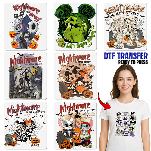 Iron-On Gothic Pumpkin Halloween DTF Transfer Nightmare Inspired Spooky Shirt Ready To Press Family Group Apparel
