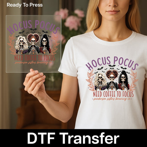 Funny Gothic Pumpkin Halloween DTF Transfer for Witch & Coffee Lover Shirt - Iron-On Ready to Press Skeleton Humor