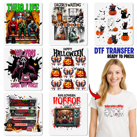 Cute Ghostly White Cat Halloween Coffee DTF Transfer Ready To Press for Women's T-Shirt or Sweatshirt