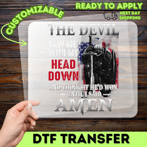Patriotic Religious Gothic DTF Transfer Iron-On Resilient Knight T-shirt for Faithful Warriors, Ready To Press Artistic Apparel