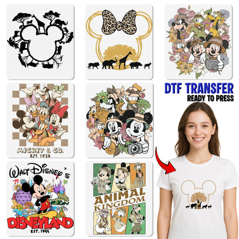 Retro Animated Safari Adventure DTF Transfer Iron-On for Family Theme Park T-shirts & Cute Group Safari Outfit