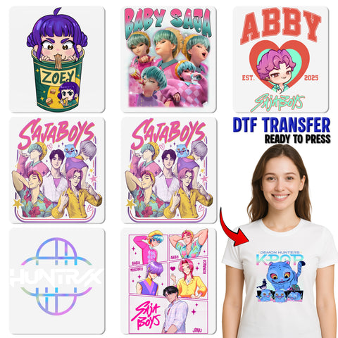 Vibrant SAJA BOYS Anime-Inspired DTF Transfer for Youth Group Fun and Cute Iron-On Graphic Tee Apparel Ready To Press
