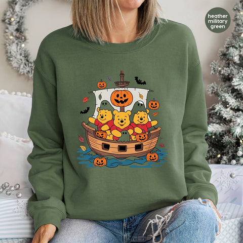 Cute Halloween Bears in Boat DTF Transfer Iron-On | Ready To Press Halloween T-Shirt Transfer for Family Fun & Disney Fans