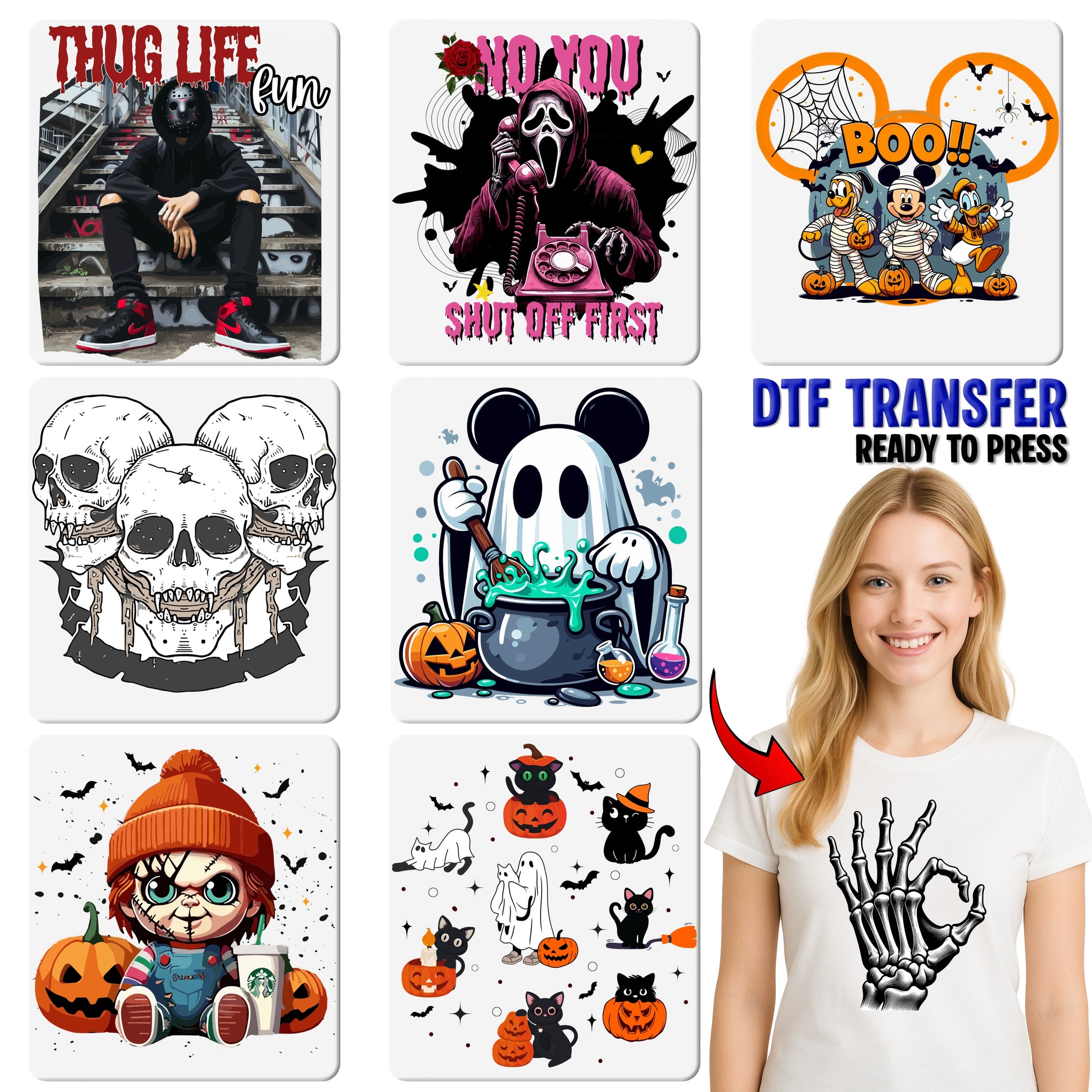 Menacing Mask Urban Streetwear DTF Transfer for Edgy Halloween Apparel & T-Shirts, Thug Life Fun Graffiti Iron-On