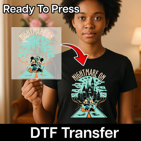 Halloween Cartoon Characters Spooky DTF Transfer Retro Iron-On for T-shirt Family Group Outfits Nightmare Theme Apparel