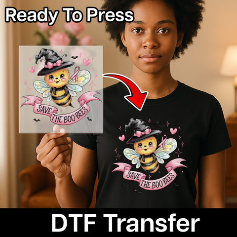 Funny Halloween Boo Bees DTF Transfer for Women's Shirt - Cute Breast Cancer Awareness Iron-On for Holiday Apparel & Events
