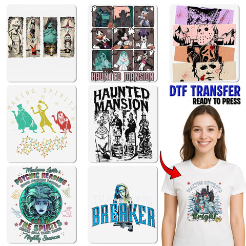 Funny Haunted Mansion Halloween DTF Transfer Iron-On for Disney Fans & Halloween Enthusiasts - Ready to Press Cute Ghostly T-Shirt Design