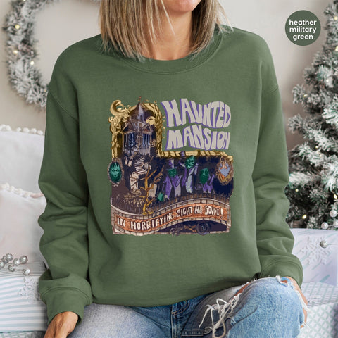 Iron-On Haunted Mansion Halloween DTF Transfer - Spooky Ghost Theme Retro Gothic Apparel for Halloween Parties