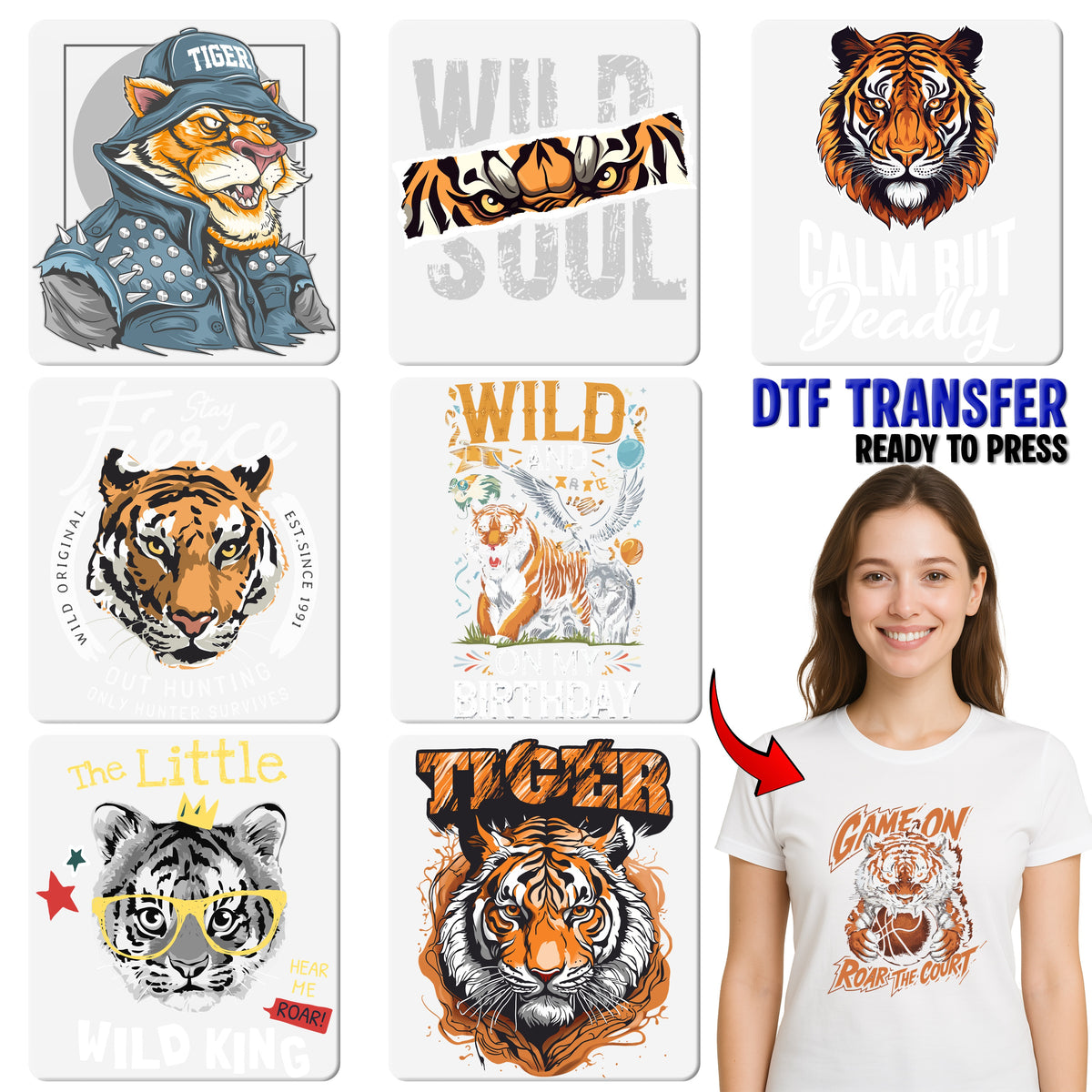 Iron-On DTF Transfer for New York City Urban Wildlife Bronx Pride T-Shirt, Bold Tiger Graphic, Trendy Animal Lover Apparel