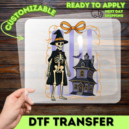 Halloween Skeleton Witch DTF Transfer for Cute and Funny Apparel, Ready to Press Iron-On for Spooky Group Theme Shirts