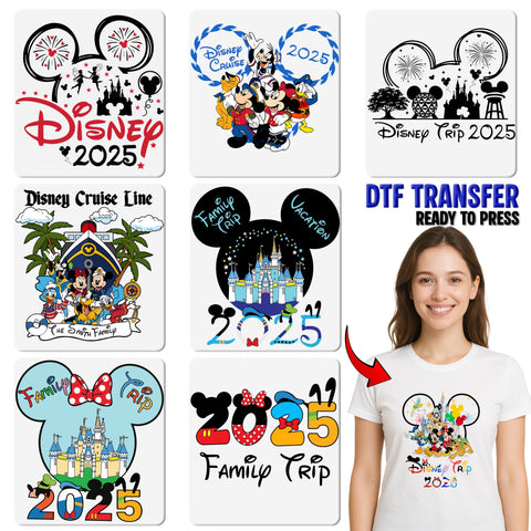 Retro Disney Trip 2025 DTF Transfer for Family Vacation Shirt, Cute Iron-On Mickey Celebration, Group Apparel Ready to Press