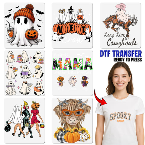 Cute Halloween Animal DTF Transfer: Ready to Press Trick or Treat Iron-On for Kids' Shirts & Family Outfits