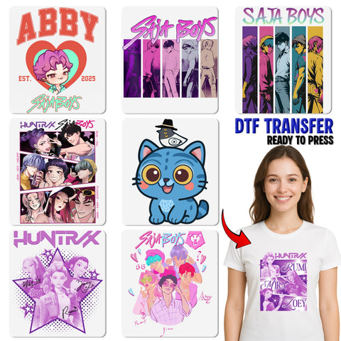 Boy Band Theme Retro Anime DTF Transfer for Youth Tees - Cute & Vibrant Fun Apparel Ready to Press - Perfect for K-pop Fans