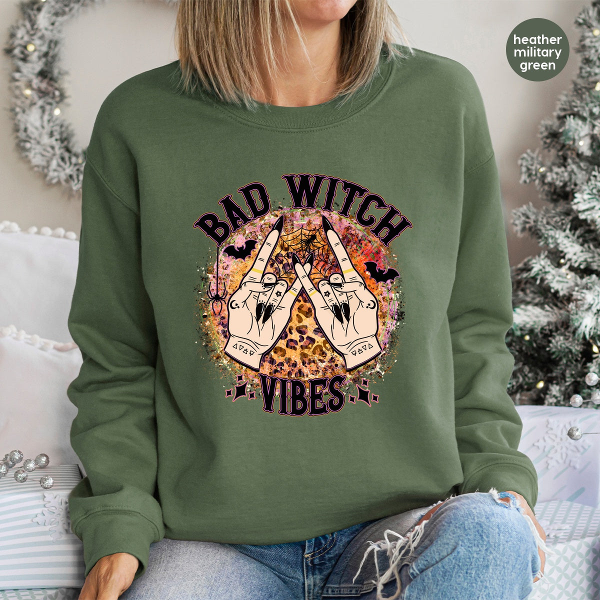 Funny Halloween 'Bad Witch Vibes' DTF Transfer for Spooky Party Shirts & Sweatshirts, Ready to Press Gothic Iron-On
