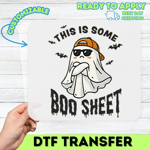Funny Ghost Halloween Iron-On DTF Transfer, Ready To Press Boo Sheet Shirt Apparel for Teens & Adults