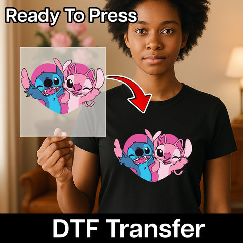 Cute Cartoon & Heart DTF Transfer - Ready To Press Friendship Celebration T-Shirt Design for Kids & Teens - Fun Cute Apparel