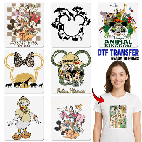 Safari Adventure Animal Silhouette DTF Transfer for T-shirt | Ready to Press Iron-On for Family Matching Safari Theme Vacations