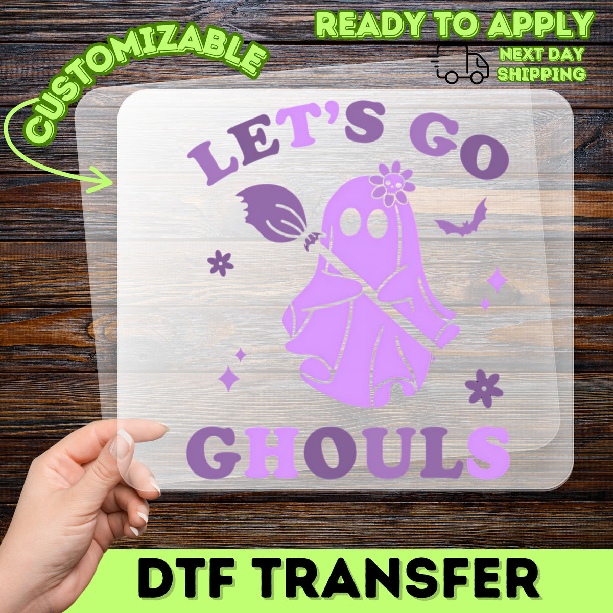 Halloween Cute Ghost DTF Transfer for T-shirts & Sweatshirts: Let's Go Ghouls Iron-On for Fun Group Celebrations