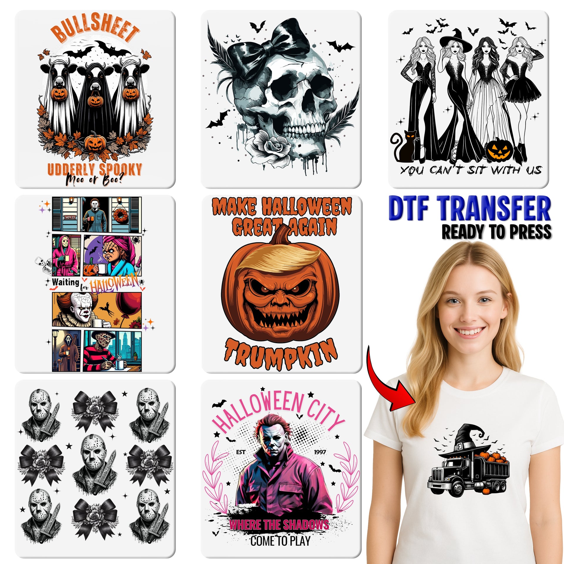 Cute Halloween Black Cat & Pumpkin DTF Transfer, Ready To Press Cute Holiday Design for Cat Lovers Apparel & Tshirts