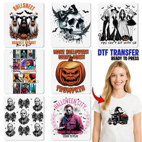 Cute Halloween Black Cat & Pumpkin DTF Transfer, Ready To Press Cute Holiday Design for Cat Lovers Apparel & Tshirts