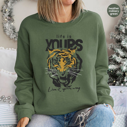 Wild Animal Inspired Empowerment Tiger DTF Transfer for Adventure Apparel - Bold Motivational Design