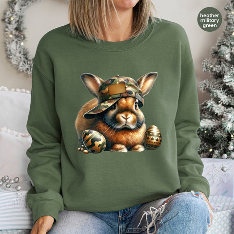 Cute Camo Easter Bunny DTF Transfer, Funny Rabbit Camouflage Design for Military Family T-Shirts & Hoodies