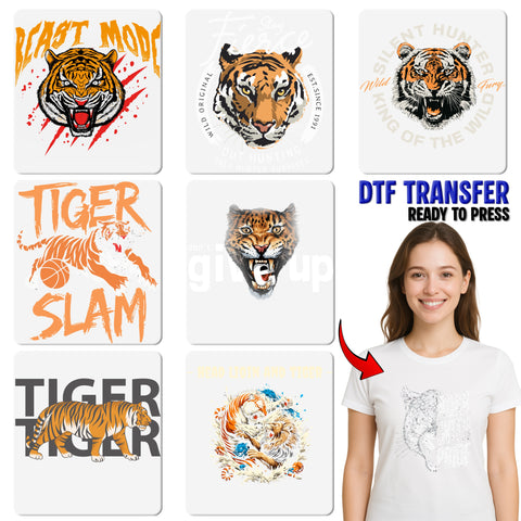 Fierce Tiger DTF Transfer for Sports Team Apparel & School Spirit Wear, Ready To Press Bold Graphic Tee for Wildlife Lovers